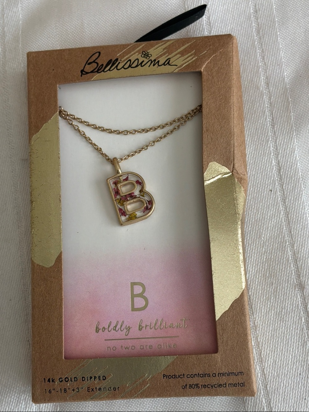 Bellissima Gold-Plated 'B' Initial Necklace with Pink Accents